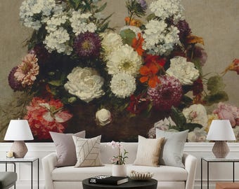 Painting Vintage  Flowers Wallpaper Peel and Stick Removable Living Dining room Bedroom Self Adhesive Wall Sticker Decoration Art Mural 128