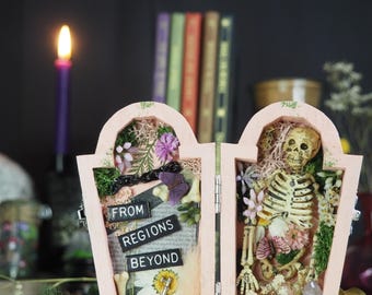 coffin shadow box, mini coffin display, gothic diorama, bookshelf decor, Halloween decor, macabre decor