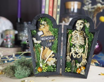 coffin shadow box, mini coffin display, gothic diorama, bookshelf decor, Halloween decor, macabre decor
