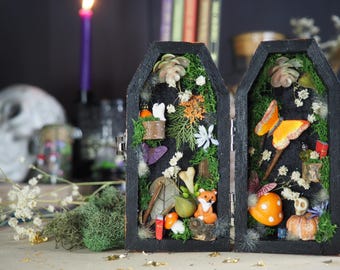 coffin shadow box, mini coffin display, gothic diorama, bookshelf decor, Halloween decor, macabre decor