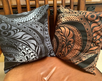 Polynesian Ombré Tribal Tapa Print Pillow