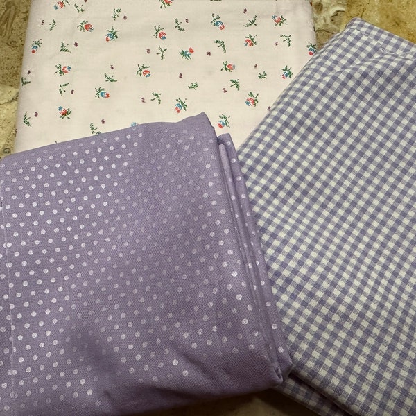 Lavender Fabric Collection - Gingham, Dots, and Floral (4 Yards)