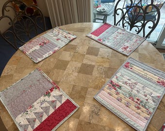 Pastel Floral Quilted Reversible Placemats