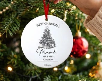 First Christmas Married Ornament Custom Mr and Mrs Christmas Ornament Personalized Wedding Keepsake Gift Newlywed Christmas Tree Decoration