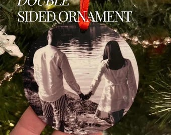 2 Sided Photo Ornament Gift for Her Wooden Photo Personalized Ornaments Gift for Him  2 Sided Picture Ornament