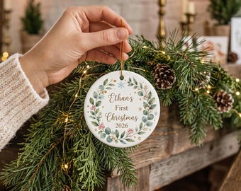 Personalised Baby First Christmas Ornament Custom Ceramic Baby Keepsake Gift Baby Boy 1st Christmas Bauble Personalised Baby Name Ornament