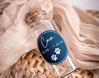 Pet Fur Jar Bottle with Cork Custom Pet Bottle Memorial Fur Keepsake Urn Dog Lock of Hair Jar Dog Ashes Keepsake Pet Hair Glass Jar Keepsake