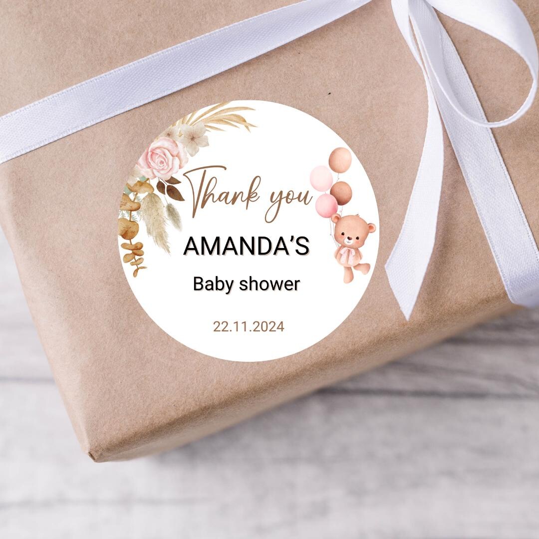 Baby Shower Gift Sticker Personalised Baby Shower Sticker Bag Baby Girl ...