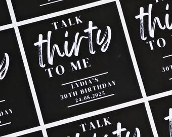 Custom Birthday Party Favor Sticker Customizable Birthday Sticker Talk Thirty to Me Sticker Party Favour Birthday Décor Shot Favor Sticker