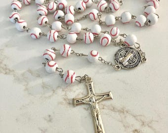 Baseball Rosary and Athlete's Prayer Card, Saint Benedict Rosary