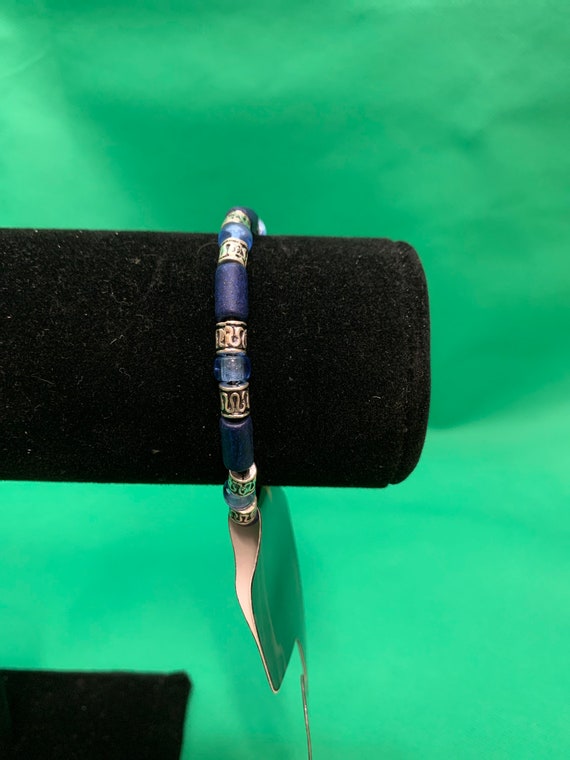 Absinthe Stainless Steel Blue Beaded Bracelet Steam Punk Goth Jewelry KG
