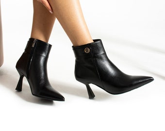 Black Genuine Leather Women Boots Handmade Shoes folle-zoya