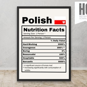 Polen Wandkunst, Polen Wanddekor, polnisches Poster, Ernährungsangaben Poster, Polen Geschenke, lustige Drucke Wandkunst, Poster Polen Geschenke
