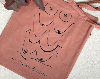 Hand-printed organic fabric bag, feminist jute bag, Secret Santa gift for girlfriend