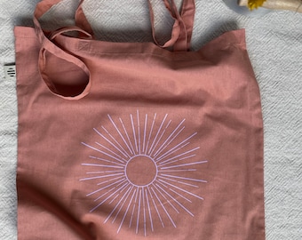 Hand-printed organic fabric bag, organic cotton fabric bag, summer, sun