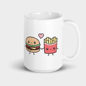 Burger and Fries Mug, Couples Mug, Funny Mug, Cute Mug, Kawaii, Work Gift, Ceramic Mug, Adorable Mug, Meme Mug