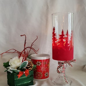 Red Evergreen Forest LED Candle Holder
