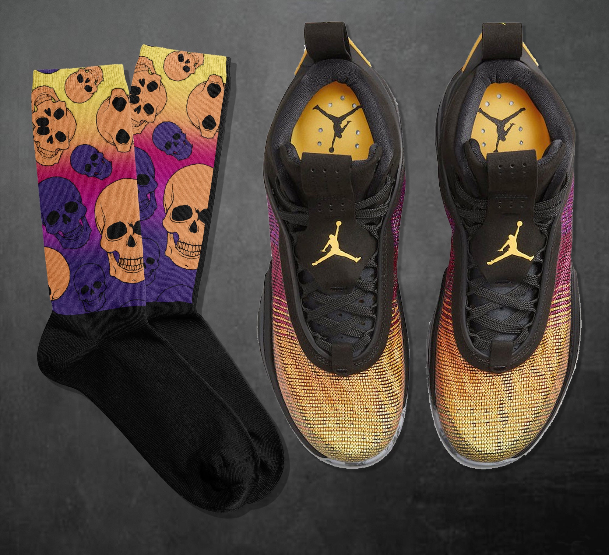 SKULLS Socks for Air Jordan 36 Sunset Orange Purple Black Shirt 送料無料まとめ割 グローバルラスト ジョーダン36 jordan36 スニーカー