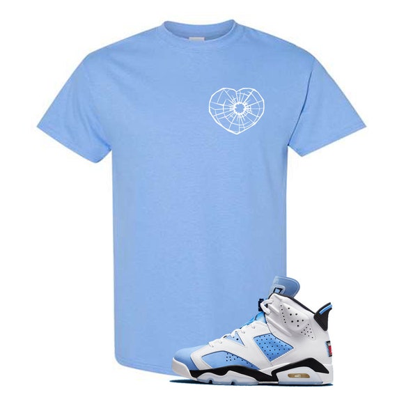 Carolina Blue HEART T Shirt for Air Jordan 6 UNC College Blue White Black  Retro 2022 Release 1 4 Sneaker Match Tee