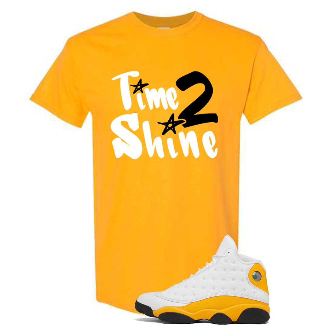 Yellow Gold SHINE T Shirt for Jordan 13 Del Sol University -