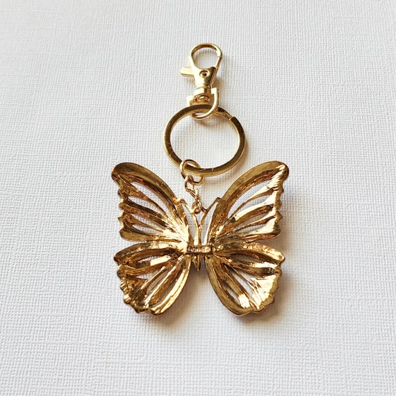 Monet Gold Butterfly Keychain, Monet Rhinestone K… - image 5