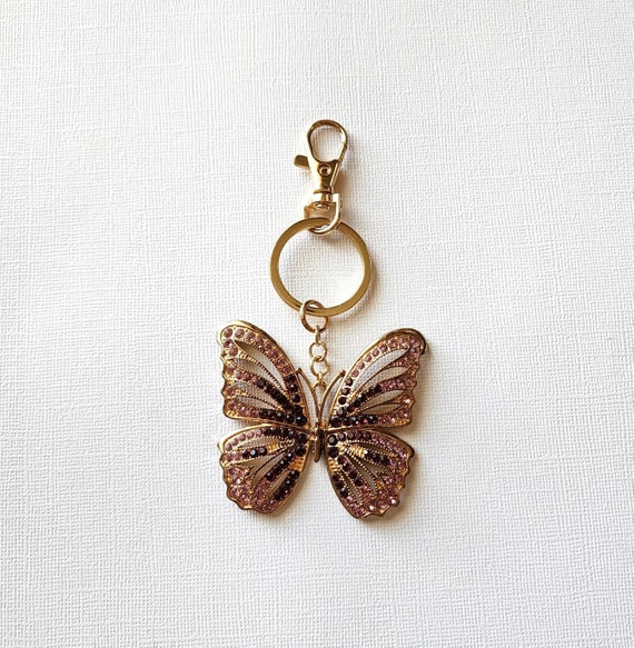 Monet Gold Butterfly Keychain, Monet Rhinestone K… - image 3