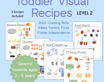 Recetas visuales para niños pequeños, nivel 2, imprimibles de cocina Montessori (descarga digital)