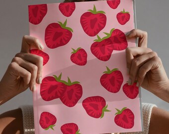Strawberries Wall Art, Strawberry Poster Kitchen Decor, Funky Fruit Poster, Abstract Art Print, Retro Kitchen Art Print, Housewarming Gift