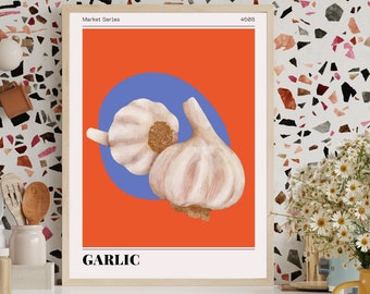 Garlic Vegetable Print | Retro Printable Wall Art | Farmer's Market Poster | Retro Vegan and Vegetarian Posters | Midcentury Modern Decor