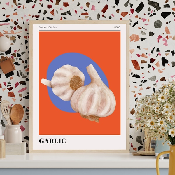 Garlic Vegetable Print | Retro Printable Wall Art | Farmer's Market Poster | Retro Vegan and Vegetarian Posters | Midcentury Modern Decor