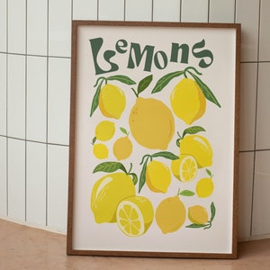 Zitronen Wandkunst, Zitronen Poster Küchendekor, Funky Obst Poster, Limette abstrakte Kunstdruck, Retro Zitronen Küche Kunstdruck, Einweihungsparty Geschenk