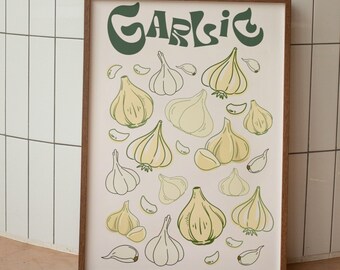 Knoflook Wall Art, Knoflook Girl Poster Keuken Decor, Funky Plantaardige Poster, Abstracte Kunst Print, Retro Keuken Art Print, Housewarming Gift
