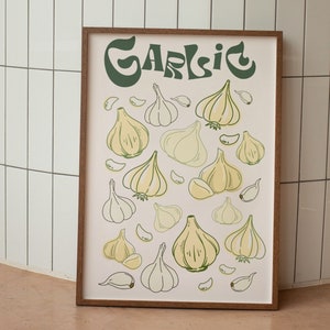 Garlic Wall Art, Garlic Girl Poster Kitchen Decor, Funky Vegetable Poster, Abstract Art Print, Retro Kitchen Art Print, Housewarming Gift
