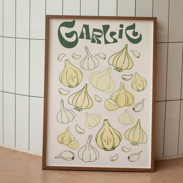 Garlic Wall Art, Garlic Girl Poster Kitchen Decor, Funky Vegetable Poster, Abstract Art Print, Retro Kitchen Art Print, Housewarming Gift