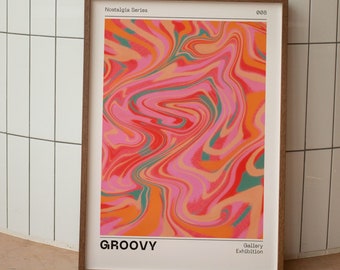 Pôster de aura de euforia groovy, pôster de gradiente retrô, gradiente granulado, gradiente de aura retrô, decoração estética de quarto, decoração de casa psicodélica