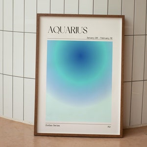 AQUARIUS Zodiac Wall Art Print, Aquarius Zodiac Art Printable Poster, Aura Gradient Poster, Astrology Art, Gradient Print, Digital Download