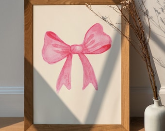 Pink Nursery Art Bow Print, newborn baby wall art, pink preppy aesthetic wall art, teen room decor, preppy poster, college apartment decor