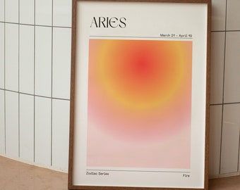 ARIES Zodiac Wall Art Print, Aries Zodiac Art Printable Poster, Aura Gradient Poster, Aries Astrology Art, Gradient Print, Digital Download