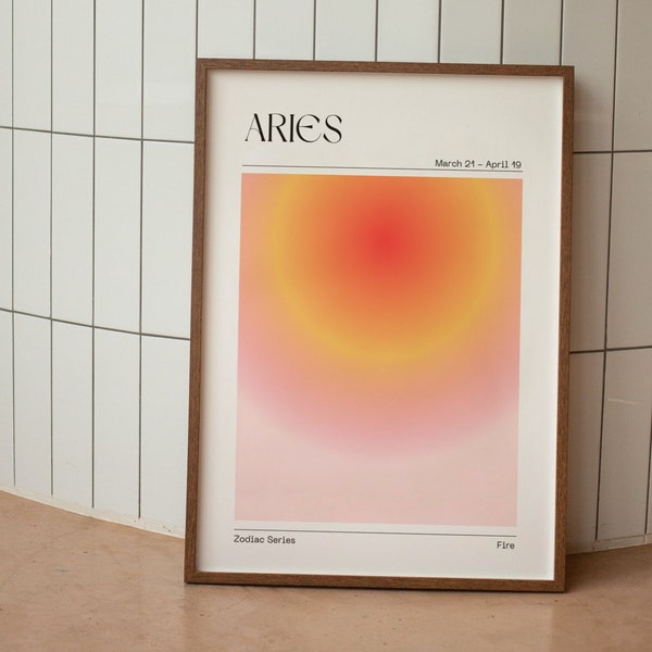 ARIES Zodiac Wall Art Print, Aries Zodiac Art Printable Poster, Aura Gradient Poster, Aries Astrology Art, Gradient Print, Digital Download