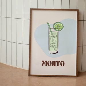 Mojito Print, Mojito Cocktail Poster, Retro Cocktail Prints, Cocktails Wall Art, Wall Decor Cocktails, Bar Cart Prints, Digitale Download