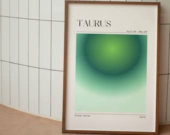 TAURUS Zodiac Wall Art Print, Taurus Zodiac Art Printable Poster, Aura Gradient Poster, Astrology Art, Gradient Print, Digital Download