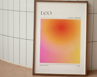 LEO Zodiac Wall Art Print, Leo Zodiac Art Printable Poster, Leo Aura Gradient Poster, Leo Astrology Art, Gradient Print, Digital Download