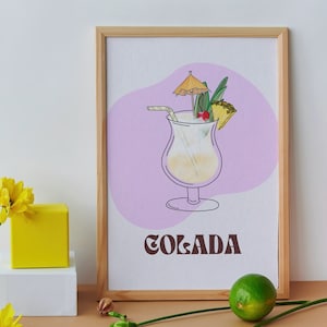 Pina Colada Print, Pina Colada Cocktail Poster, Cocktail Prints, Cocktails Wall Art, Wall Decor Cocktails, Bar Cart Prints, Digitale Download
