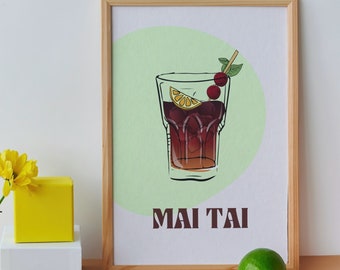 Mai Tai Print, Mai Tai Cocktail Poster, Cocktail Prints, Mai Tai Cocktails Wall Art, Wall Decor Cocktails, Bar Cart Prints, Digital Download