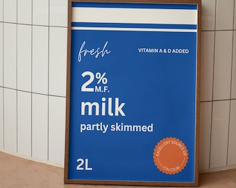 Milk Poster | Canadian Bagged Milk Print | 2% Milk Wall Art | Kitchen Print | Cool Kitchen Wall Art | Housewarming Gift | Whole Milk Poster