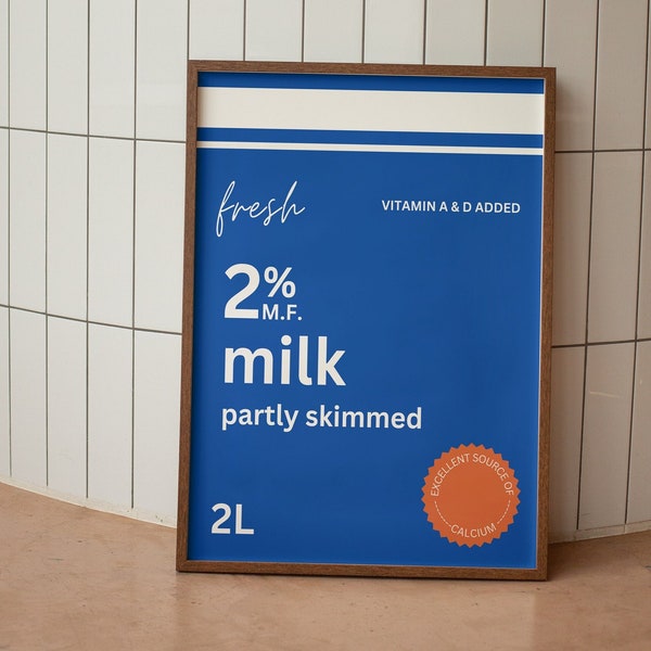 Milch Poster | Kanadische Bagged Milk Print | 2% Milch Wandkunst | Küche Druck | Coole Küche Wandkunst | Einweihungsparty Geschenk | Vollmilch Poster