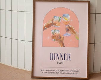 Dinner Club Print | Vintage Food Print | Kitchen Print | Retro Food Art | Mid Century Print | Modern Kitchen Wall Art | Food & Drink Prints