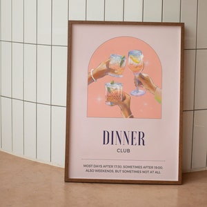 Dinner Club Print | Vintage Food Print | Kitchen Print | Retro Food Art | Mid Century Print | Modern Kitchen Wall Art | Food & Drink Prints
