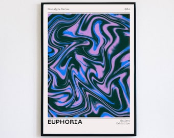 Poster Euphoria Aura, Poster Gradiente Retro, Gradiente Granulado Azul Roxo, Gradiente Retro Aura, Decoração Estética de Quarto, Decoração de Casa Psicodélica