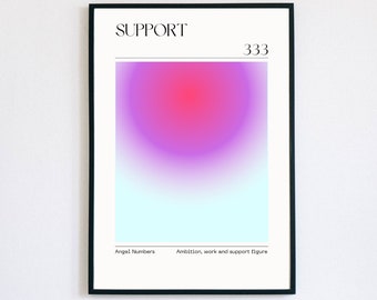 Gradient Angel Number 333 Print, Gradient Wall Art, Spiritual Wall Art, Energy Angel Number, Rainbow Aura Poster Set, Wall Prints Trendy
